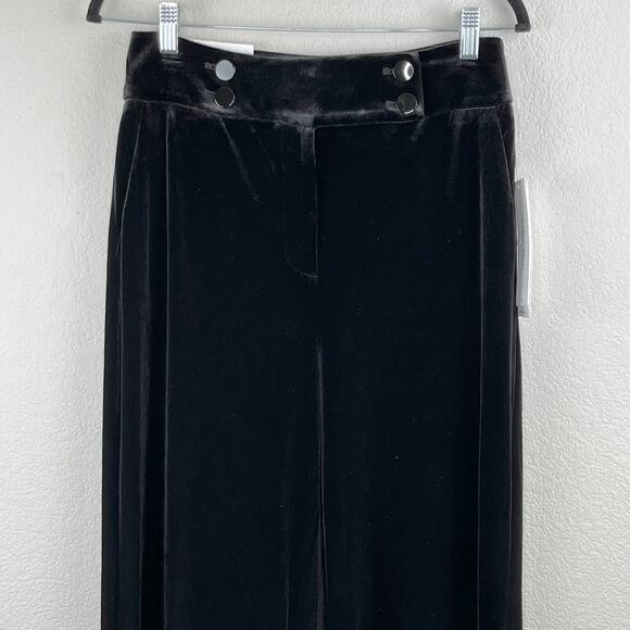 Calvin Klein Whitney Velour Velvet Black Wide Leg High Rise Trouser Pants 2 NWT - Picture 6 of 15
